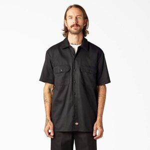 DICKIES Original Twill Short Sleeve Work Shirt in Black Medium Mens Button Down